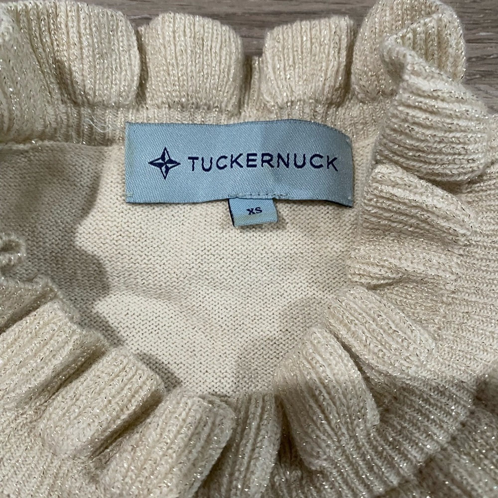 TUCKERNUCK Ivory Shimmer Edie Ruffle Sweater Cashmere Wool XS - Picture 7 of 10
